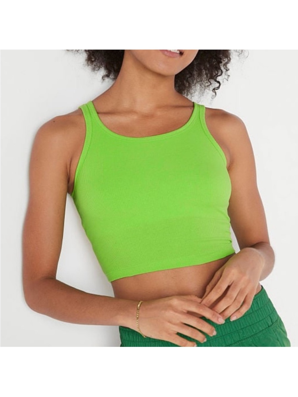 nwt PINK Ribbed Crop Tank Top Lime Green
